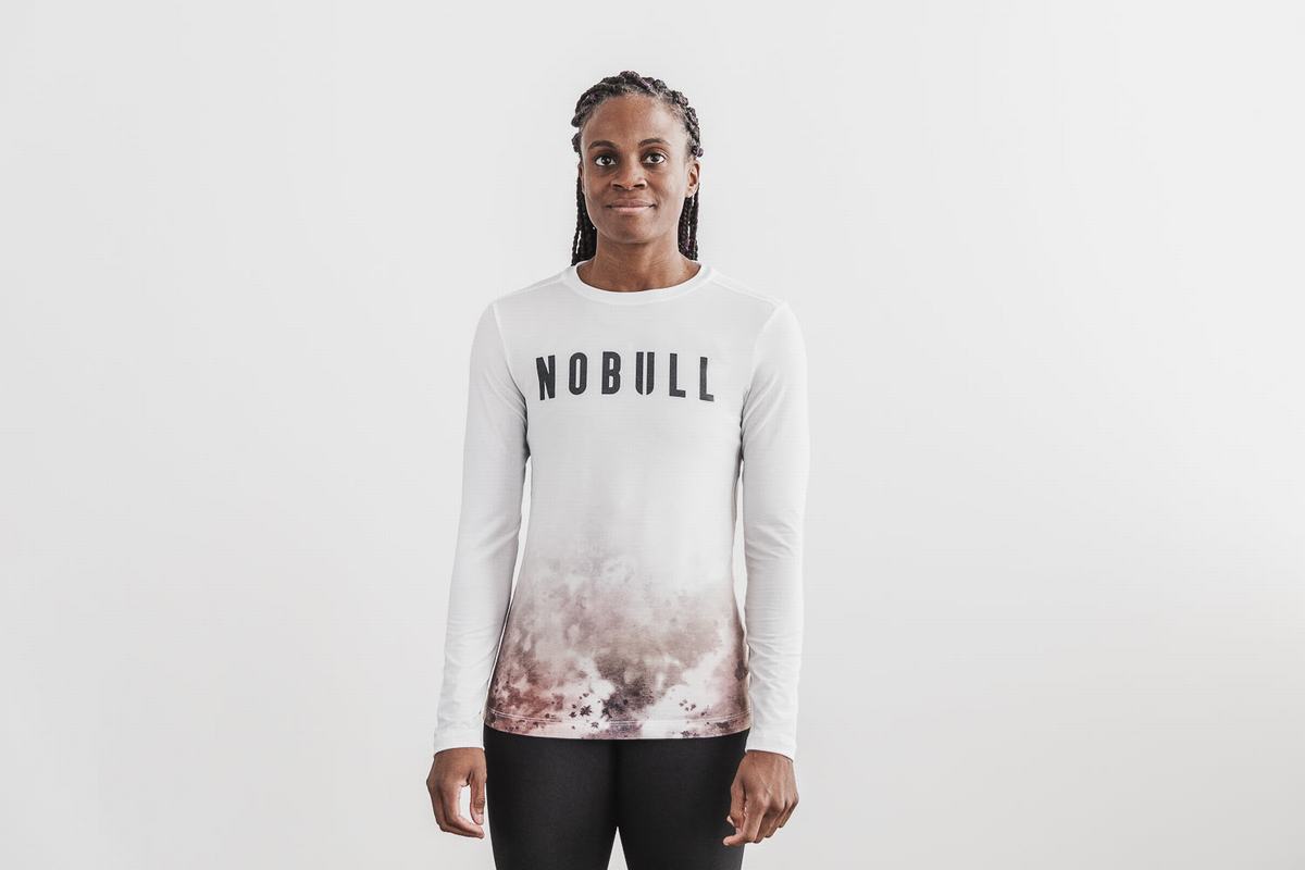 Nobull Dip-Dye Women's Long Sleeves White | Australia (CS7628)